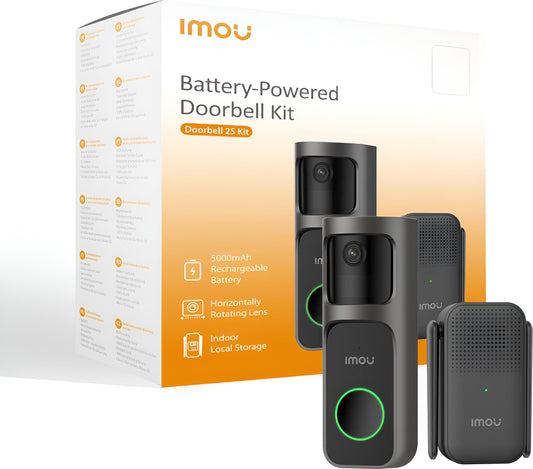 Imou Deurbel 2S Kit - Slimme Draadloze Video Deurbel - 2K QHD Beeldkwaliteit - 5000mAh Batterij - USB-C Snelladen - 166° Graden Gezichtsveld - Weerbestendig - Chime En Wifi Versterker - Lokale Opslag In Chime - 120dB Verstelbaar Volume