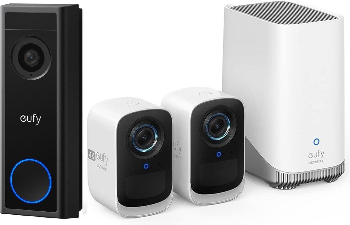 eufy Security 3C 4K HQ met Homebase 3 + 2K video doorbell - 2 beveiligingscamera/ IP camera - 180 dagen batterij - Voor binnen & buiten