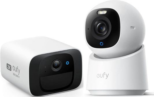 Eufy Security Indoor camera E30 – Indoor Cam - 4K UHD + eufy Security SoloCam C210, outdoor– Pan & Tilt – AI Mens- en Huisdierdetectie – Kleurennachtzicht – Compatibel met Apple HomeKit – Tweewegcommunicatie – Lokale Opslag –