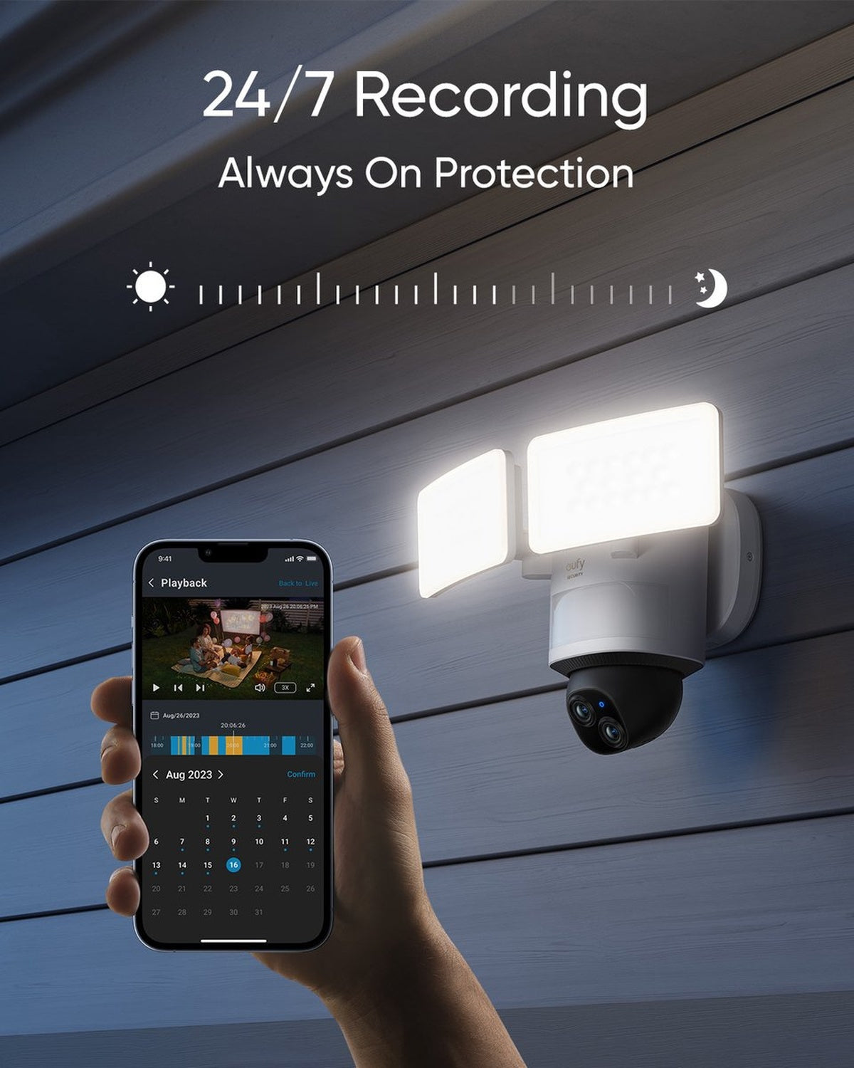 eufy Security Floodlight Camera E340 – Floodlight Cam- 360° Pan & Tilt – 3K-resolutie – 2000 Lumen – AI-bewegingsdetectie – 24/7 opname – Dual-band Wi-Fi – IP65 waterdicht